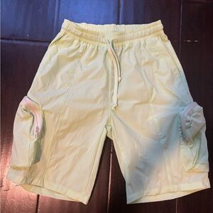 Lime green short cargos, athletic material